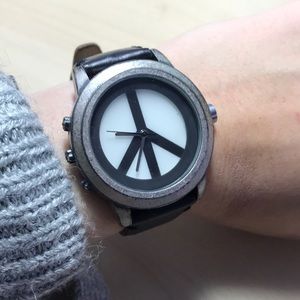 The Lucky Brand leather peace sign watch